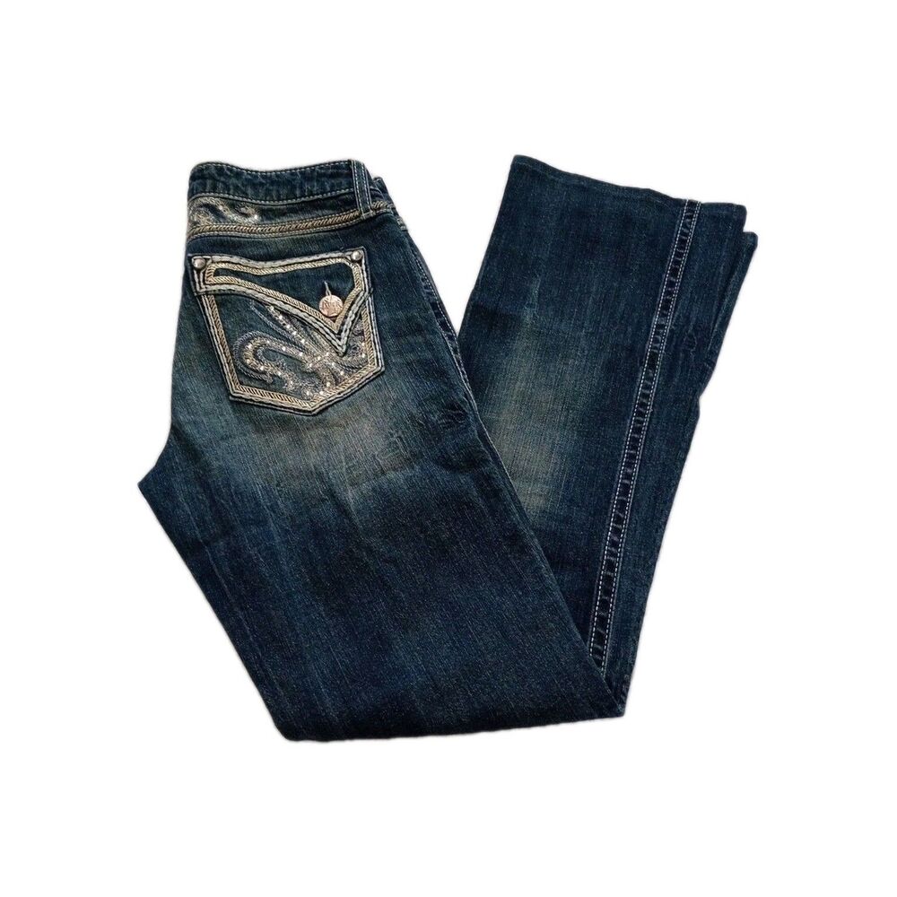 Wrangler Rock 47 Womens Rhinestones Ultra Low Waist Jeans! Size 3/4 X36